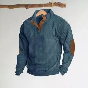 Весна Осень Мужской Топ Цветные Блоки Лоскутная Ретро Стиль Полуоткрытый Воротник-стойка Толстовка Плюс Размер Свободный Длинные Рукава Топ Повседневная Жизнь Офис И Отдых L зелёный