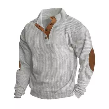 Весна Осень Мужской Топ Цветные Блоки Лоскутная Ретро Стиль Полуоткрытый Воротник-стойка Толстовка Плюс Размер Свободный Длинные Рукава Топ Повседневная Офисная Одежда S темно-синий