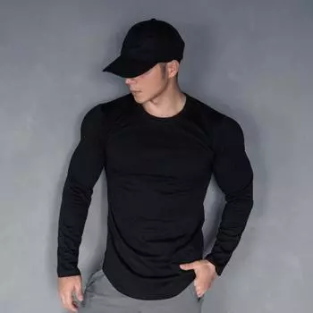 Весна Осень Мужской Топ Круглый Вырез Slim Fit Эластичный Средней Длины Футболка Длинные Рукава Пуловер Толстовка Для Дома Спортивный Тренажерный Зал Уличная Одежда M хаки