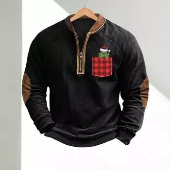 Весна Осень Мужской Топ На Молнии Полуоткрытый V-образный Вырез 3D Мультяшный Принт Лоскутные Рукава Плюс Размер Пуловер Свободный Спортивный Досуг Праздник Свитшот S серый