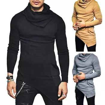 Весна Осень Мужской Топ Неровный Подол Средняя Длина Наборный Воротник Slim Fit Эластичный M хаки