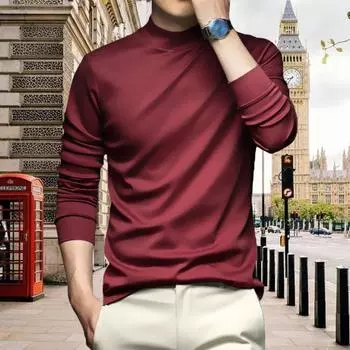 Весна Осень Мужской Топ Защита Шеи Полувысокий Воротник Slim Fit Эластичный Длинные Рукава Пуловер Базовый Свитшот Для Дома Спортивный Тренажерный Зал Уличная Одежда XXL белый