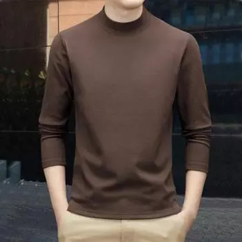 Весна Осень Мужской Топ Защита Шеи Полувысокий Воротник Двусторонний Немецкий Бархат Приталенный Эластичный Длинные Рукава Пуловер Базовый Свитшот Для Дома XL чёрный