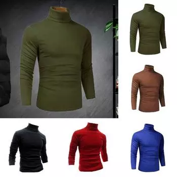 Весна Осень Мужской Топ Защита Шеи Высокий Воротник Slim Fit Эластичный Длинные Рукава Пуловер M королевский синий