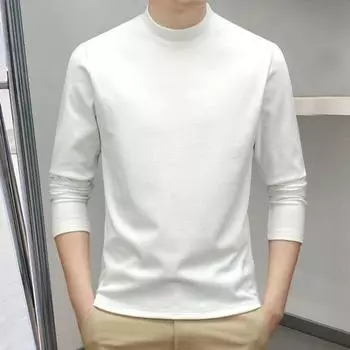 Весна Осень Мужской Верхний Защитный Шеи Полувысокий Воротник Двусторонний Немецкий Бархат Приталенный Эластичный Длинные Рукава Пуловер Базовый Свитшот для 2XL чёрный