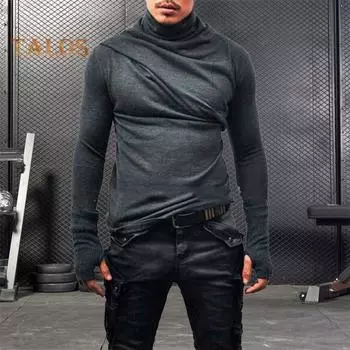 Весна Осень Мужской Верхний Защитный Шеи Высокий Воротник Slim Fit Эластичный Плиссированный Длинный Рукав Пуловер Толстовка Для Дома Спортивный Тренажерный Зал Уличная Одежда M серый
