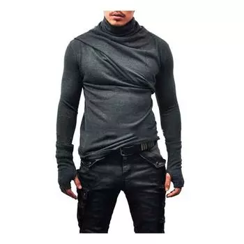 Весна Осень Мужской Верхний Защитный Шеи Высокий Воротник Slim Fit Эластичный Плиссированный Длинный Рукав Пуловер Толстовка Для Дома Спортивный Тренажерный Зал Уличная Одежда M серый