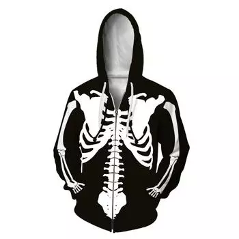 Весна Осень Новая Мужская Одежда 3D Цифровой Человеческий Скелет Узор Принт С Капюшоном Свитер Мужская Повседневная Куртка Пальто M