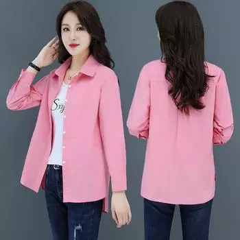 Весна Осень Новая повседневная рубашка для отдыха из чистого хлопка Блузка с лацканами и нестандартными боковыми разрезами Черные белые рубашки для женщин с длинным рукавом M(40-44kg) белый