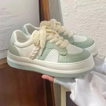 Весна Осень Новые дышащие сетчатые женские спортивные туфли Удобные корейские женские туфли на шнуровке Повседневные универсальные повседневные туфли на плоской подошве 35