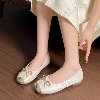 Весна/Осень Новые квадратные носки на квадратном каблуке Модные лоферы с бантом Удобная мягкая подошва Низкий каблук Модные женские повседневные туфли 35