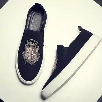 Весна Осень Новые Мужские Кожаные Повседневные Туфли Мужские Слипоны Роскошные Вышитые Замшевые Кожаные Кроссовки На Плоской Подошве Трендовые Лоферы 38 чёрный