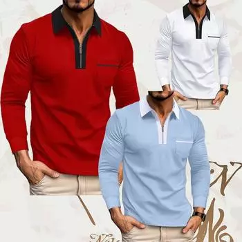 Весна Осень Новые мужские высококачественные подходящие по цвету футболки с длинным рукавом для занятий спортом на открытом воздухе рубашки поло S красный