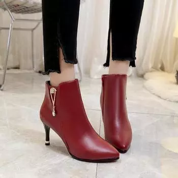 Весна Осень Новые Новые Модные Женские Туфли На Молнии С Острым Носком На Тонком Каблуке Мягкие Удобные Ботинки Для Вечеринок 2024 4 чёрный