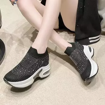 Весна осень новые повседневные туфли со стразами муха плетеная толстая подошва внутри увеличение мокасины одиночные мокасины туфли P587 35 бежевый