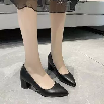 Весна Осень Новые Профессиональные Большие Женские Туфли 2024 Остроносые Простые Темпераментные Однотонные Универсальные Удобные Одиночные Туфли 33