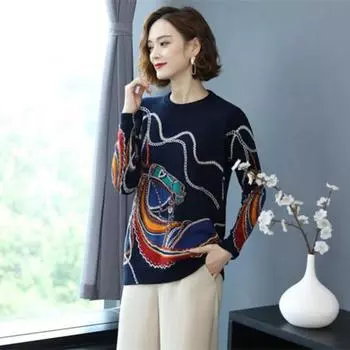 Весна Осень Новые Пуловеры Женские Ретро Элегантные Свободные и Универсальные Тонкие Корейские Базовые Зимние Универсальные Свитера S чёрный