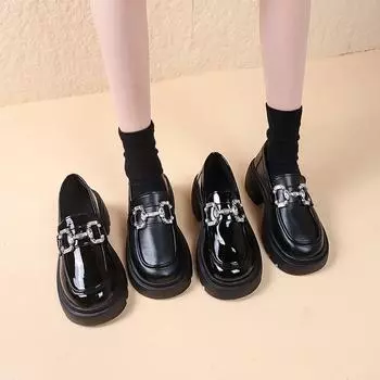 Весна Осень Новые Римские Лоферы для Женщин Модные Толстые Подошвы Нескользящие Стразы Черные Кожаные Платформы Роскошные Туфли Для Женщин 35