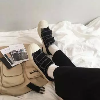 Весна Осень Новые студенческие парусиновые туфли Корейская версия Wild Casual Look & Loop Flat Shoes Platform Sneakers Women Vulcanized Shoes5 35 бежевый