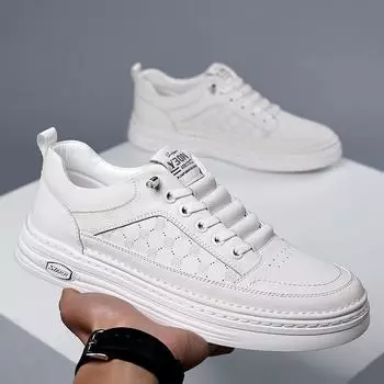 Весна Осень Новые Туфли для Мужчин Натуральная Кожа Повседневная Обувь Белые Кроссовки Для Скейтбординга На Плоской Подошве Крутые Кроссовки Без Застежек 38 белый