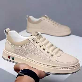 Весна Осень Новые Туфли для Мужчин Натуральная Кожа Повседневная Обувь Модные Кроссовки Для Скейтбординга На Плоской Подошве Крутые Кроссовки Без Застежек 38 белый