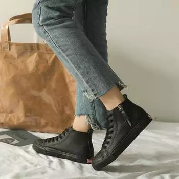 Весна Осень Новые Высокие Туфли На Молнии Корейская Версия Дикие Дышащие Белые Туфли Студенческие Туфли На Плоской Подошве Женская Обувь 2024 4