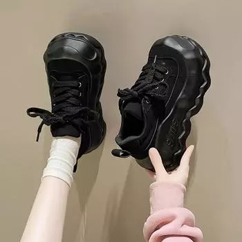 Весна/Осень Новые женские кроссовки на платформе, черные/коричневые, замшевые, кожаные, со шнуровкой, дышащие, повседневные спортивные туфли Mujer Zapatos 35 чёрный