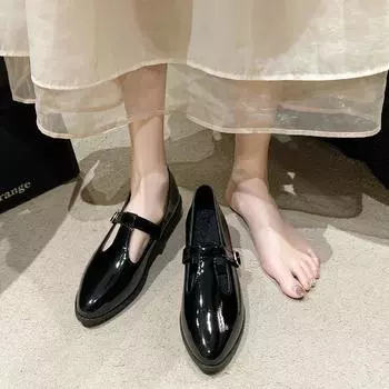 Весна Осень Новые женские мокасины Повседневные туфли с острым носком и неглубоким носком на низком каблуке Черные туфли Мэри Джейн с пряжкой на ремне для женщин 36