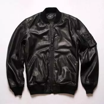 Весна Осень Новый облегающий бейсбольный костюм MA1 из овчины, окрашенной в воде, спортивная куртка для мужчин, повседневные топы XXL чёрный