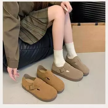 Весна/осень, новый стиль, круглый носок, пряжка, повседневные и удобные туфли на плоской подошве, однотонные элегантные модные женские туфли на низком каблуке 35