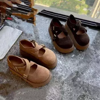 Весна/Осень Новый стиль Одно слово пряжка Толстая подошва увеличивающая рост женская обувь круглый носок платформа подошва повседневная модная обувь 35