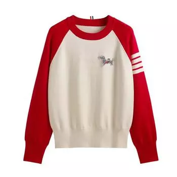 Весна Осень О-образный вырез Вязаный свитер Пальто Вышитая куртка Женская мода Контрастный цвет Длинные рукава Джемперы One Size чёрный