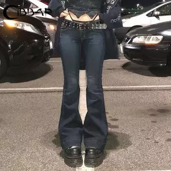 Весна Осень Облегающие Утягивающие Джинсы Micro Flare Повседневные Низкие Милые Брюки Эстетическая Уличная Мода Винтажные Брюки-Карго Женские Потертые Джинсы Mom L синий
