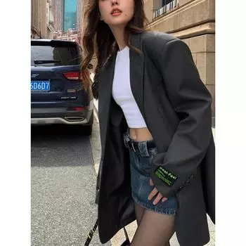 Весна Осень Одежда Верхняя одежда Модный женский костюм куртка Повседневный пальто Офисный женский блейзер с широкими плечами женский S серый