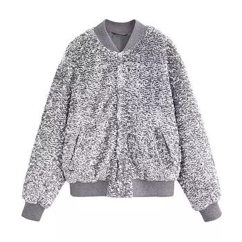 Весна Осень Пальто с бусинами Новая мода Уличная одежда Куртка-бомбер Воротник-стойка Базовое пальто Свободная куртка Верхняя одежда S серебряный