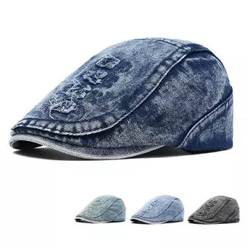 Весна Осень Письмо Джинсовый Берет Мужская Кепка Женская Кепка Солнцезащитная Шляпа От Солнца темно-синий