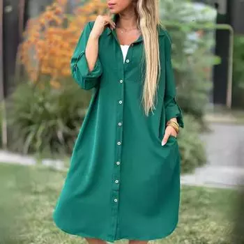 Весна Осень Плюс Размер Рубашка Платье Женская Мода Элегантный Однобортный Хлопок Льняное Платье Женщин Длинный Рукав Пуговицы Повседневные Длинные Платья 1307 S чёрный