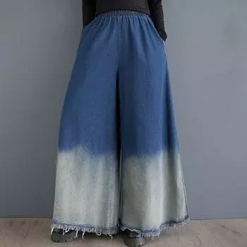 Весна осень плюс размер Винтаж Градиент высокая талия повседневные свободные женские джинсы деним широкие брюки