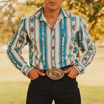 Весна Осень Полосатый Персонализированный Стиль 3D HD Печатный Топ Повседневный Стиль Длинные Рукава Рубашки Мужские S