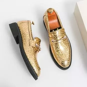 Весна Осень Популярные Мужские Блестящие Кожаные Туфли Роскошные Синие Туфли Мужские Мокасины Свадебные Туфли Для Жениха Для Мужчин 38 синий