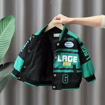 Весна Осень Повседневная Бейсбольная Верхняя Одежда Пальто Дети Мальчики Гоночные Куртки Детский Мотоциклетный Костюм Куртка для Детей 160cm синий