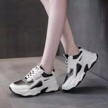 Весна Осень Повседневная Кожаная Обувь Маленькие Белые Туфли Студенты Легкие Старые Папы Перекрестные Ремешки Водонепроницаемая Платформа Материал ПУ 35