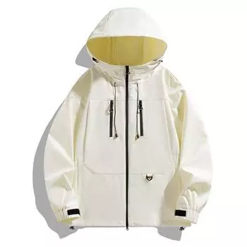 Весна Осень Повседневная Куртка Мужская Уличная Ветрозащитная Водонепроницаемая Молния С Капюшоном Пальто M чёрный