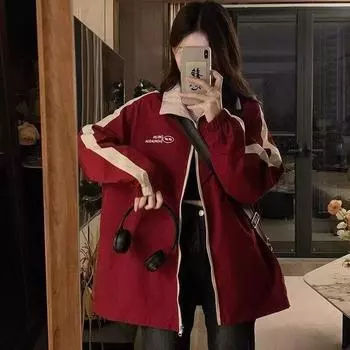 Весна Осень Повседневная куртка Женская одежда Бейсбольные куртки для женщин Пальто с длинным рукавом для женщин XXL красный