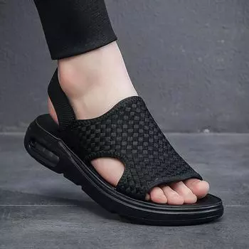 Весна-Осень, повседневные мужские сандалии в повседневном стиле, уличная пляжная модная черная дышащая обувь без шнуровки, прогулочная обувь на плоской подошве 38