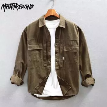 Весна/осень Повседневные рубашки из чистого хлопка с длинным рукавом для мужчин Японский ретро-стиль Карго Свободная рубашка с двойными карманами Молодежная красивая верхняя рубашка M серый