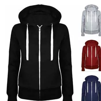 Весна Осень Повседневный флисовый капюшон на молнии Пальто Женские Модные Спортивные Пальто с капюшоном Куртки Дамы Простой Свитшот XXL чёрный