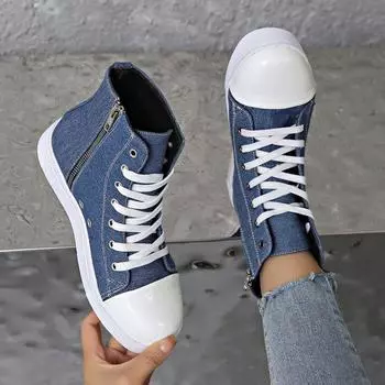 Весна Осень Повседневный Спорт Прогулки Скейтборд Шнуровка Модные Женские Классические Кроссовки Джинсовые Парусиновые Туфли Большой Размер 43 D8810 35 чёрный