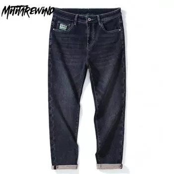 Весна/осень Простой стиль Мужские джинсы Повседневные зауженные джинсовые брюки Средняя талия Микро-эластичные потертые джинсы Молодежные модные мужские брюки 28 синий