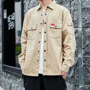 Весна-Осень рабочая рубашка с длинными рукавами мужское пальто корейская версия модная повседневная молодежная рубашка с лацканами M